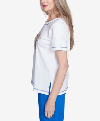 Топ с коротким рукавом Alfred Dunner Petite Parrot Cay с рисунком попугая в центре