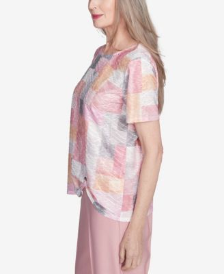 Топ с круглым вырезом из текстурированных цветных блоков Alfred Dunner Petite Estate of Mind