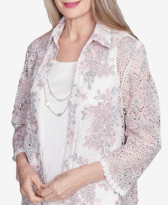 Alfred Dunner Petite Estate of Mind Топ из цветочного кружева Два в одном с ожерельем