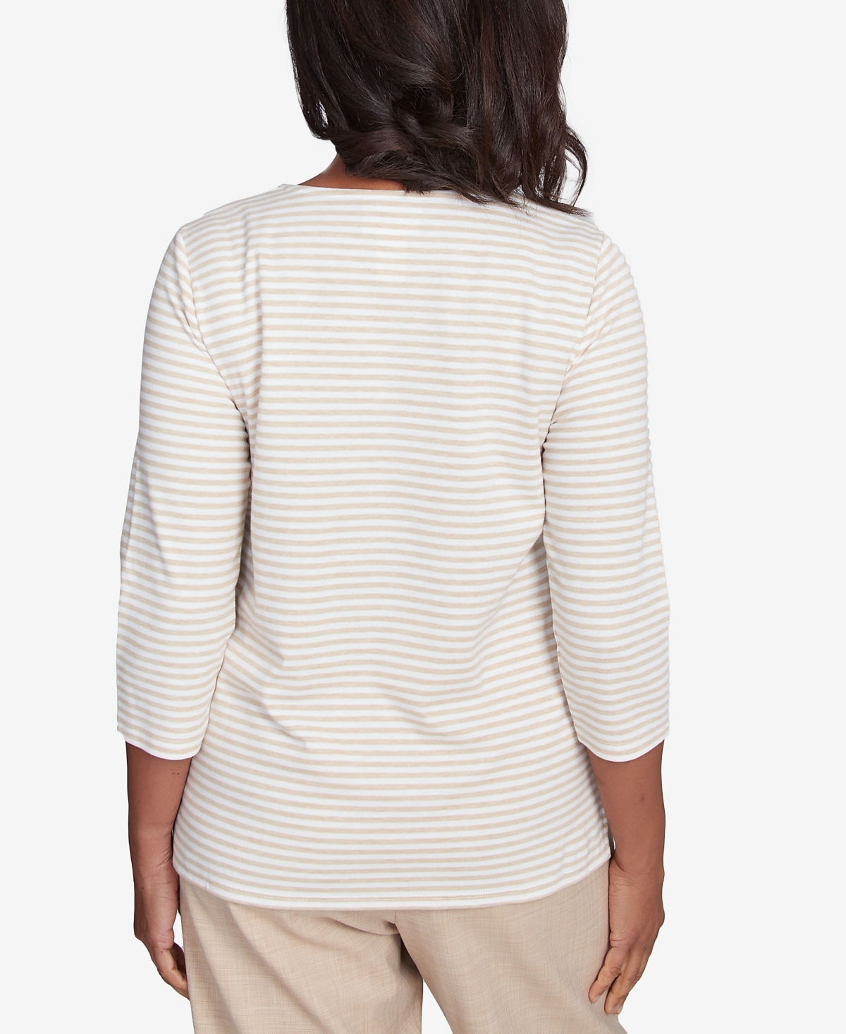 Alfred Dunner Women's Catalina Island Bold Medallion Stripe Top In Linen