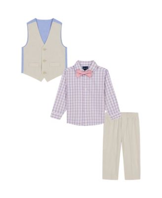 Baby Boys 4-Piece Linen Look Vest with Bow Tie Set