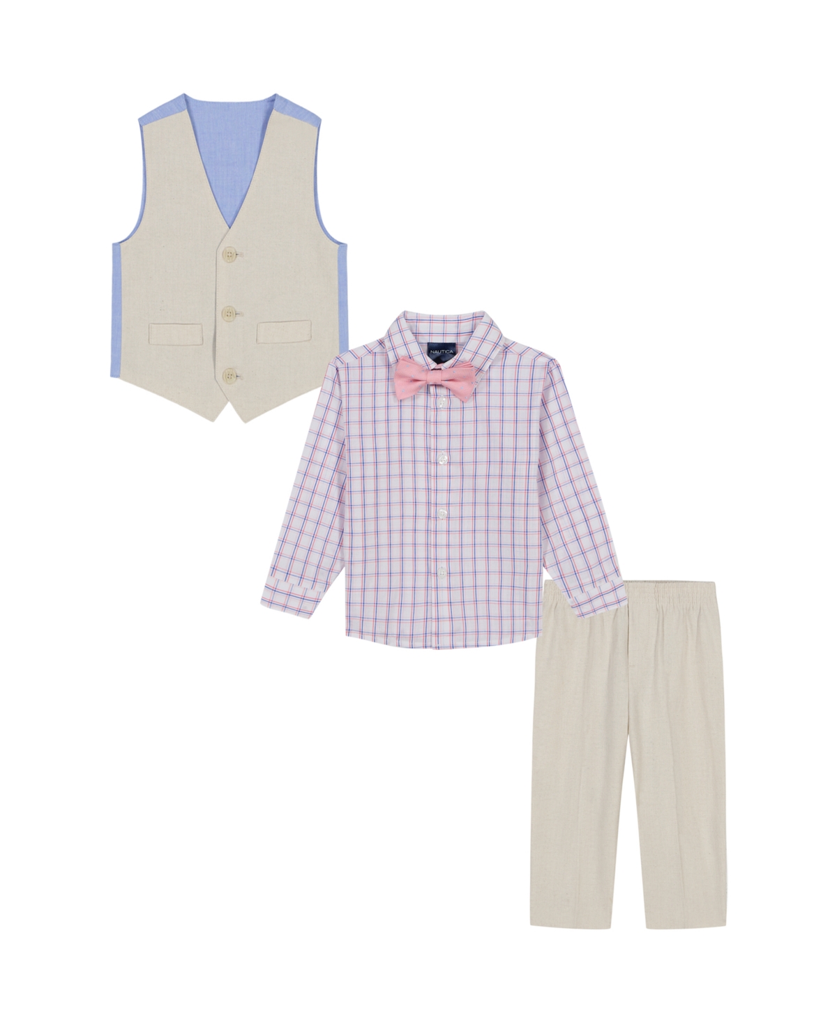 Shop Nautica Baby Boys 4-piece Linen Look Vest With Bow Tie Set In Light Khaki