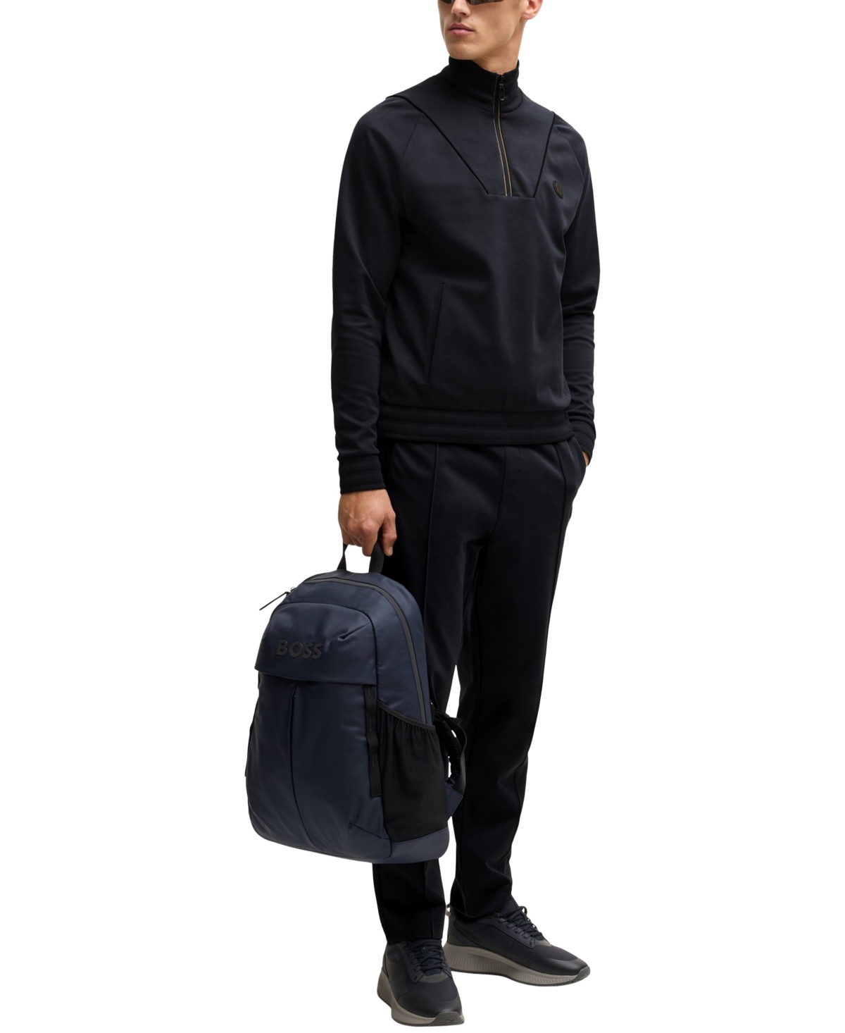 Hugo Boss Boss By  Men's Double B Monogram Zip-neck Sweatshirt In Blue