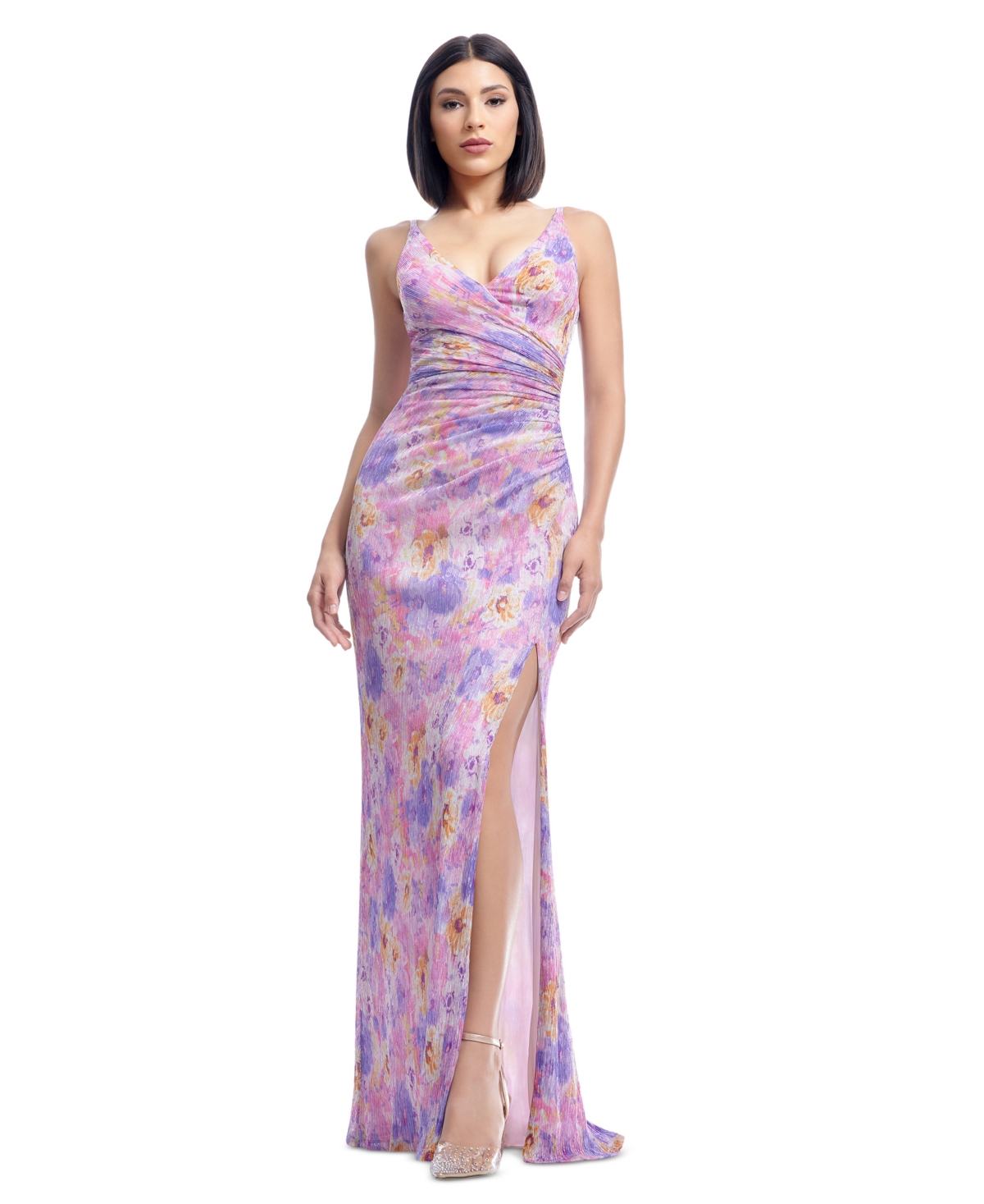 Women's Jordan Printed V-Neck Sleeveless Gown - Dusty Rose Multi