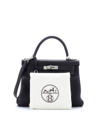 Сумка HERMÉS Kelly 28, бывшая в употреблении, черного цвета из Того с палладиевой фурнитурой