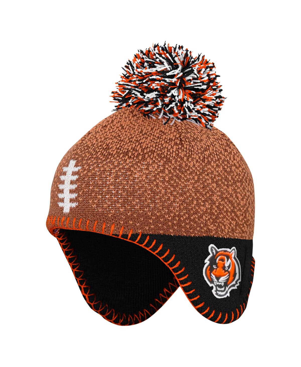 Outerstuff Baby Boys And Girls Brown Cincinnati Bengals Football Head Knit Hat With Pom In Brown