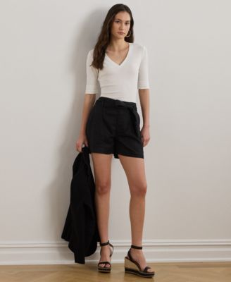 Футболка из эластичного хлопка Lauren Ralph Lauren Petite с V-образным вырезом и рукавами до локтя