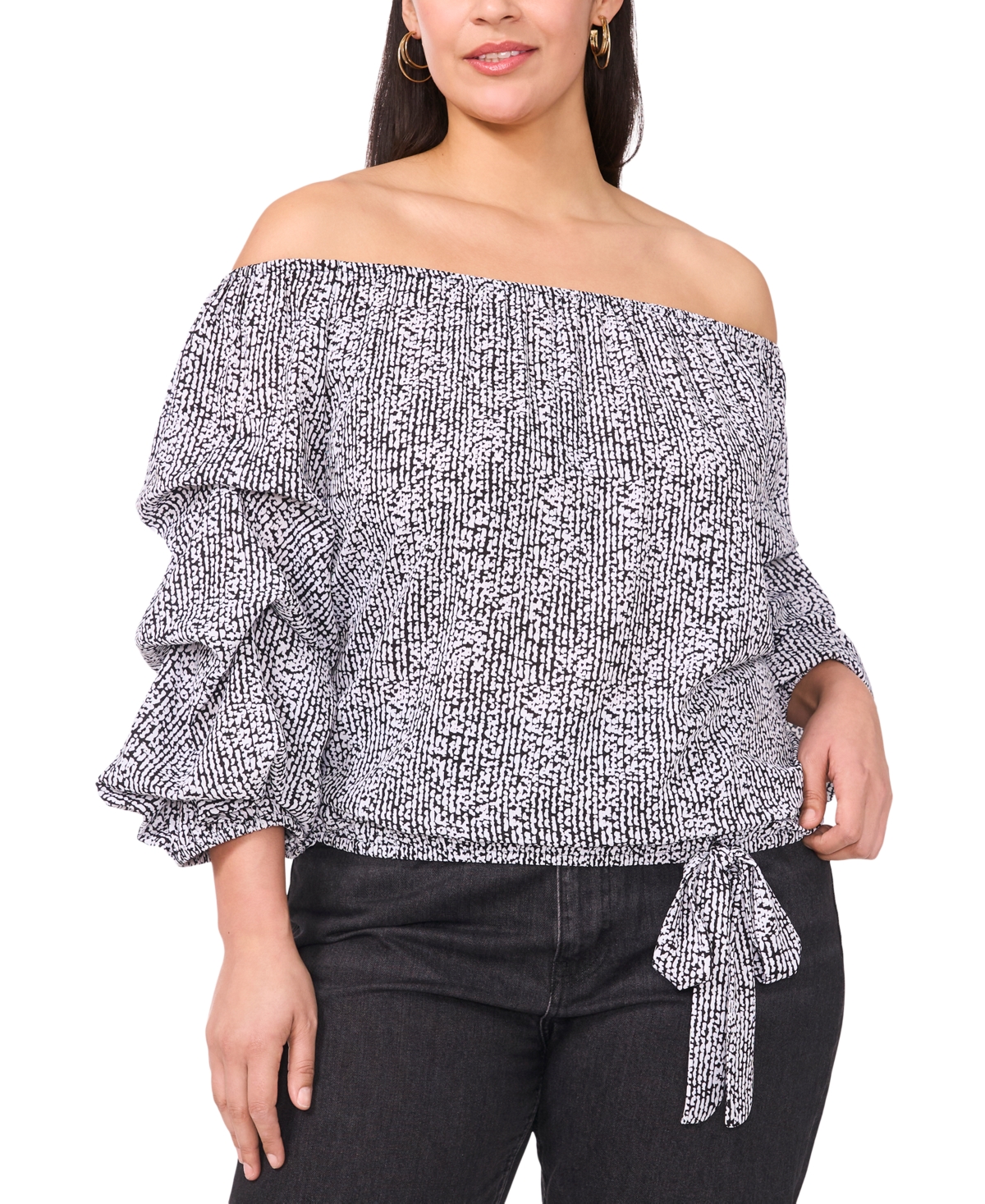 Vince Camuto Plus Size Off-the-shoulder Bubble-sleeve Top In Rich Black