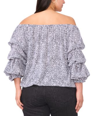 Блузка Vince Camuto Plus размера плюс с открытыми плечами и рукавами-пузырями длиной 3/4, завязывающимися спереди