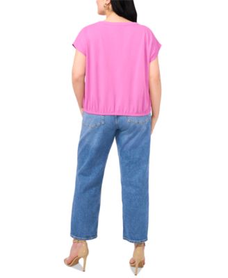 Plus Size Elastic-Hem Cap-Sleeve Top 