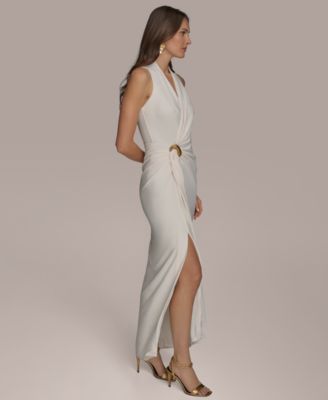 Women's Draped Faux-Wrap Gown