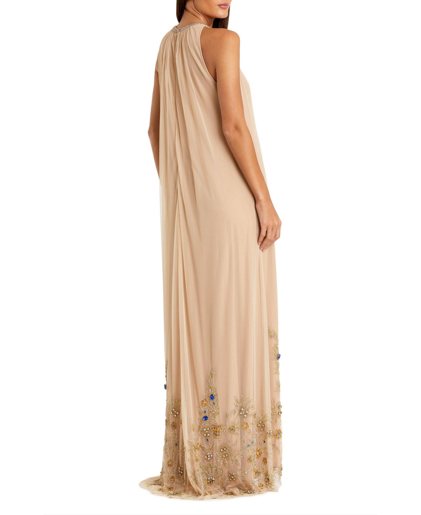 Женское платье Mac Duggal High Neck Floral Embellished Trapeze Gown, цвет: Телесный золотой — фото 7