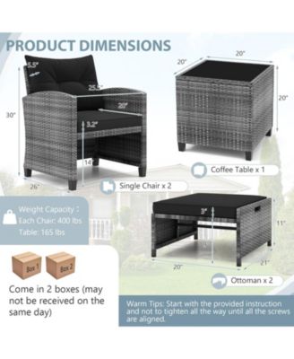 5-Piece Outdoor Rattan Furniture Set with 2 Ottomans and Glass Coffee Table