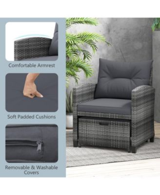 5-Piece Outdoor Rattan Furniture Set with 2 Ottomans and Glass Coffee Table