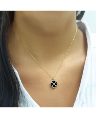 Очаровательный Ониксовый амулет в виде четырехлистного клевера из золота 14 Карат