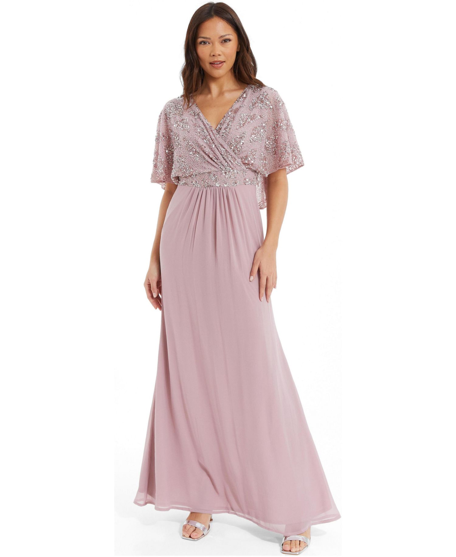Women's Sequin Cape Sleeve Maxi Dress
