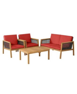 4-Piece Wicker Patio Furniture Set with Removable Seat Cushions
