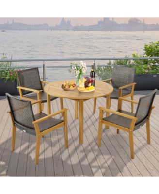 Set of 4 Outdoor Rattan Chairs with Sturdy Acacia Wood Frame for Patio or Garden