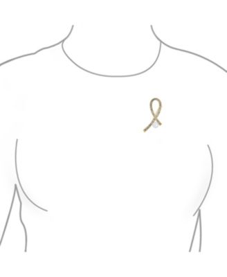 White Pearl Crystal Pave Pink Ribbon Breast Cancer Brooch Pin