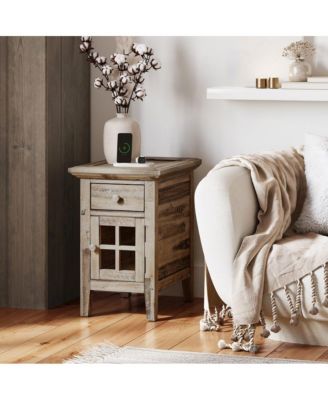 Rustic Shores Distressed Acacia USB Charging Chairside End Table