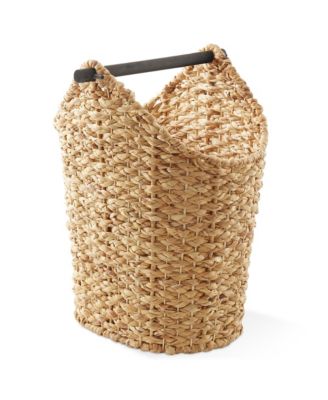 Toilet Paper Roll Holder Storage Basket with Wood Bar - Natural, Woven Water Hyacinth Wicker Bathroom Tissue Storage Organizer