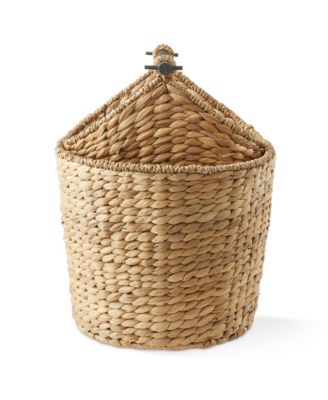 Toilet Paper Magazine Storage Basket with Roll Holder, Natural - Woven Water Hyacinth Wicker Bathroom Storage Bin