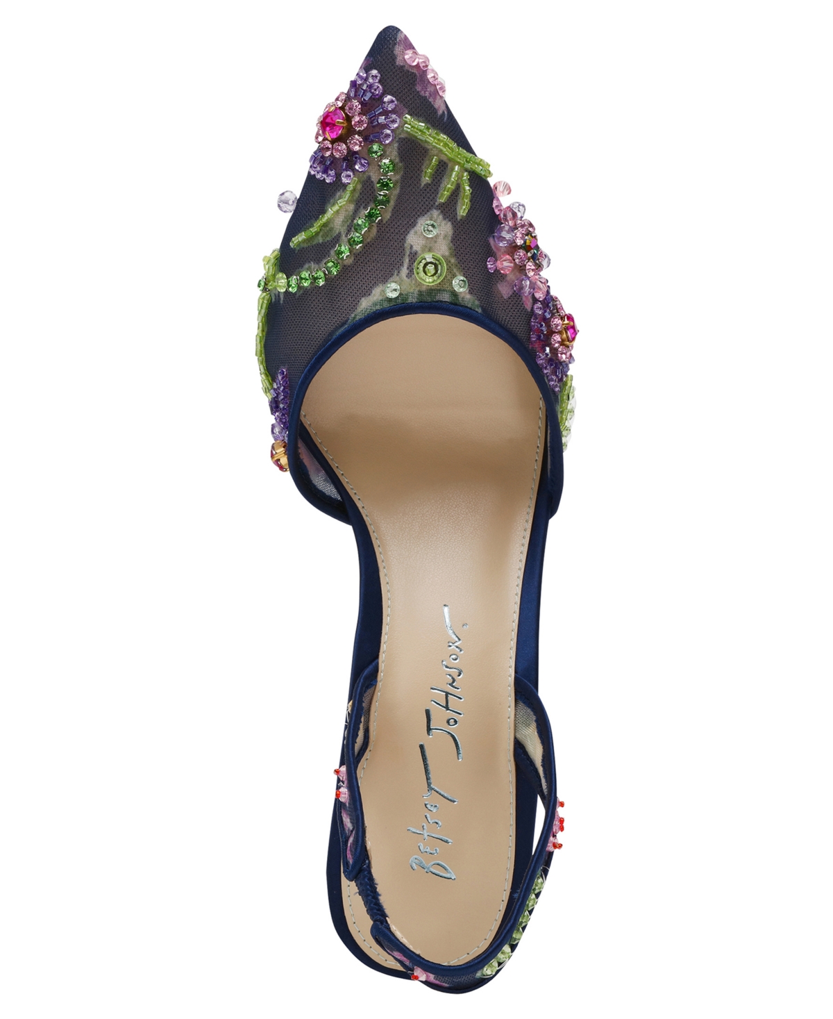 Shop Betsey Johnson Velma Jeweled Mesh Slingback Pumps In Navy Multi