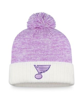 Fanatics - Men's White/Purple St. Louis Blues 2022 Hockey Fights Cancer Authentic Pro Cuffed Knit Hat with Pom