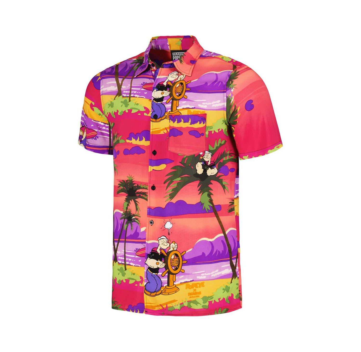 Men's and Women's Pink Popeye Sunset Button-Up Shirt