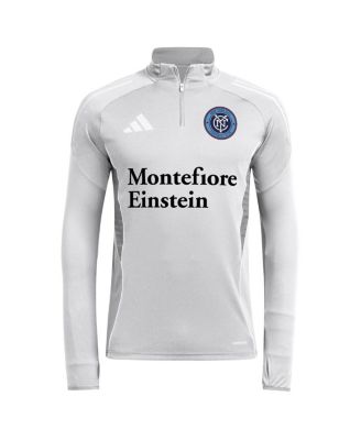 Мужская тренировочная футболка Adidas New York City FC 2025 серебристого цвета с застежкой на молнию и длинным рукавом