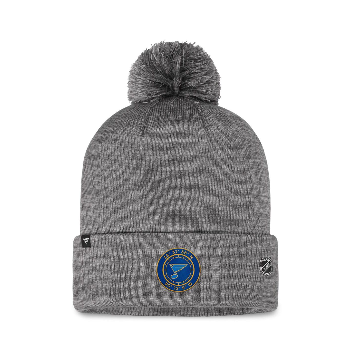 Мужская шапка Fanatics Gray St. Louis Blues Authentic Pro Home Ice Cuffed Knit Hat with Pom — фото 2
