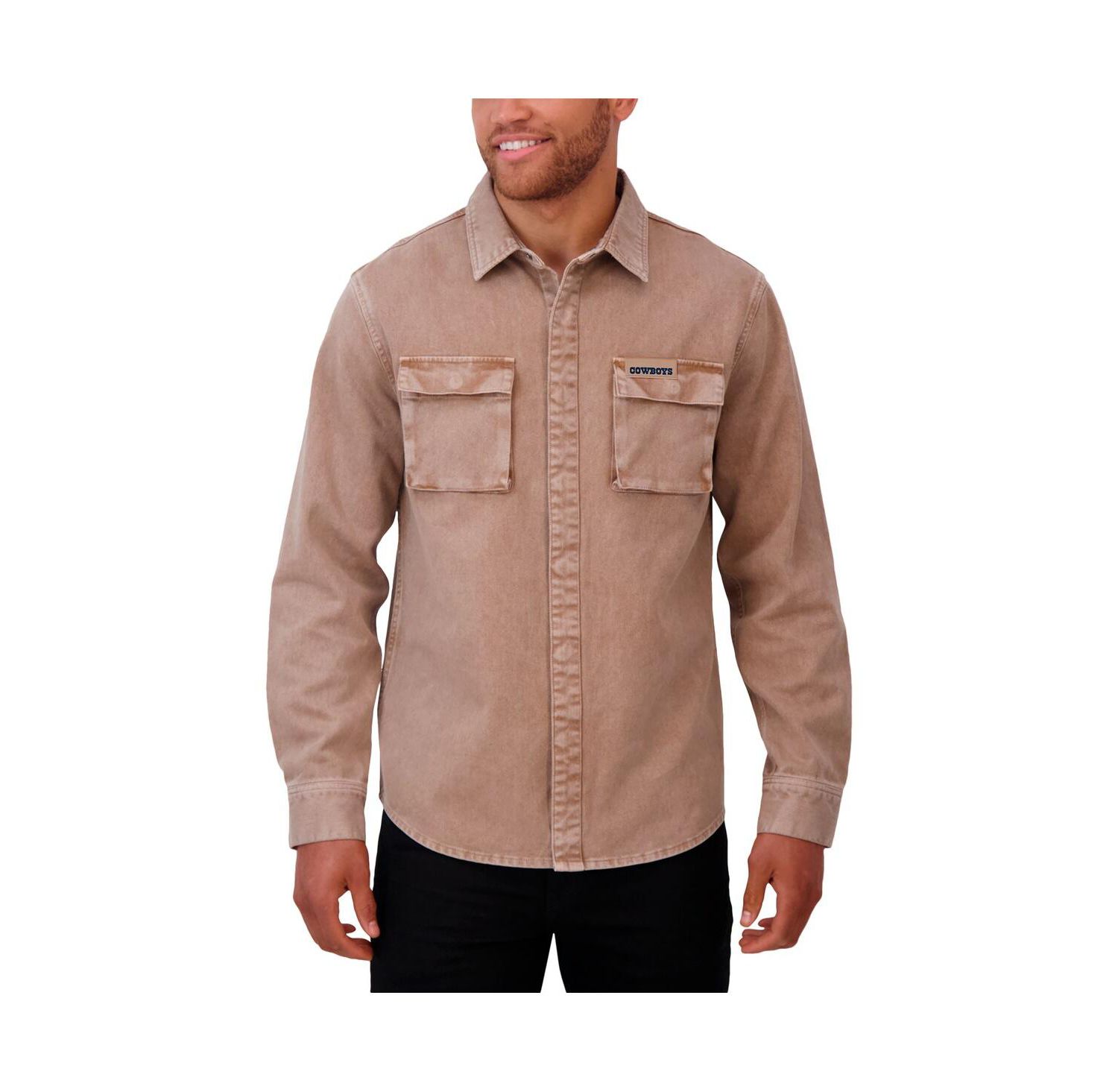 Men's Brown Dallas Cowboys Garment Dyed Long Sleeve Full Snap Shirt