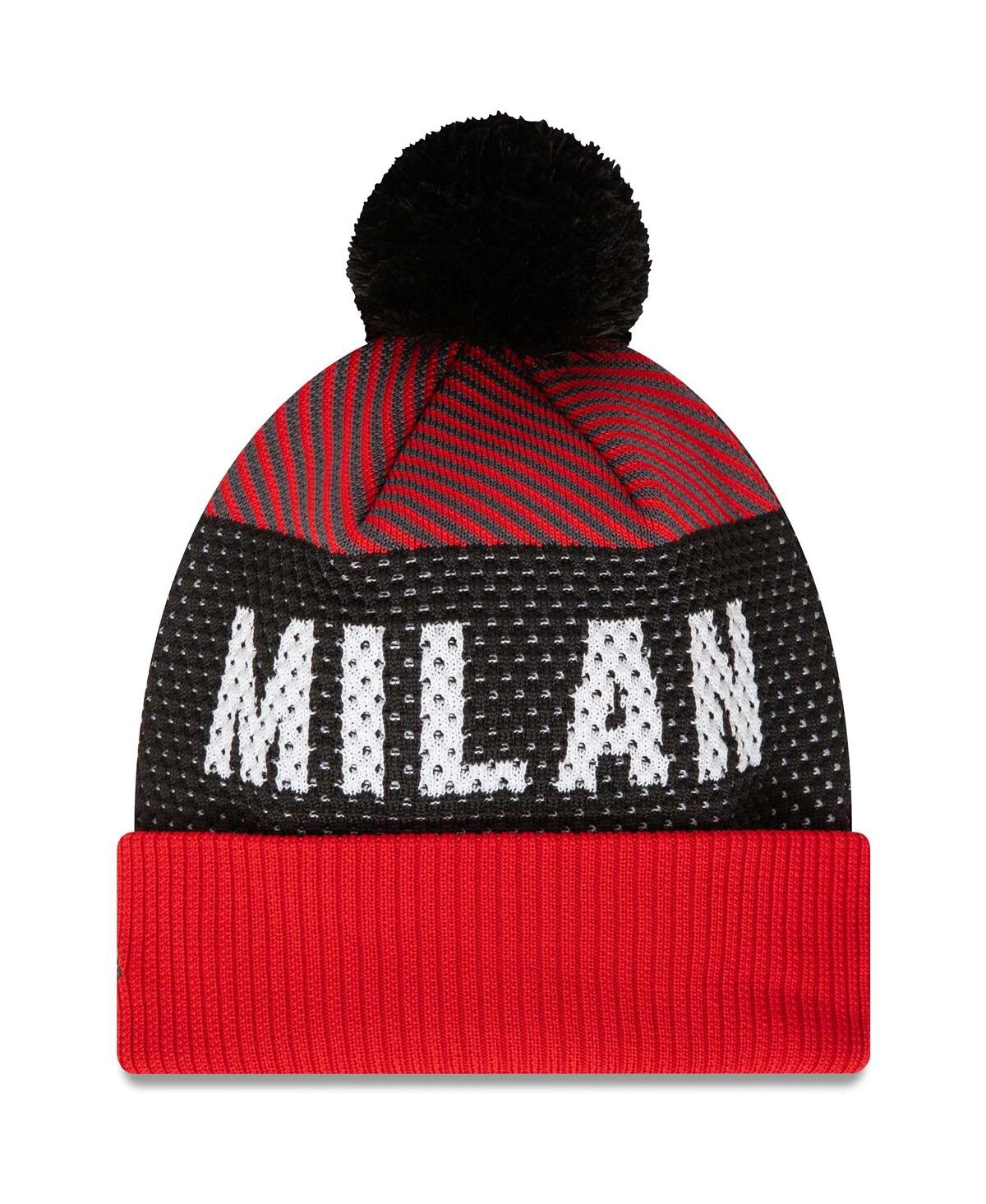 NEW ERA MEN'S RED AC MILAN ENGINEERED SPORT CUFFED KNIT HAT WITH POM 