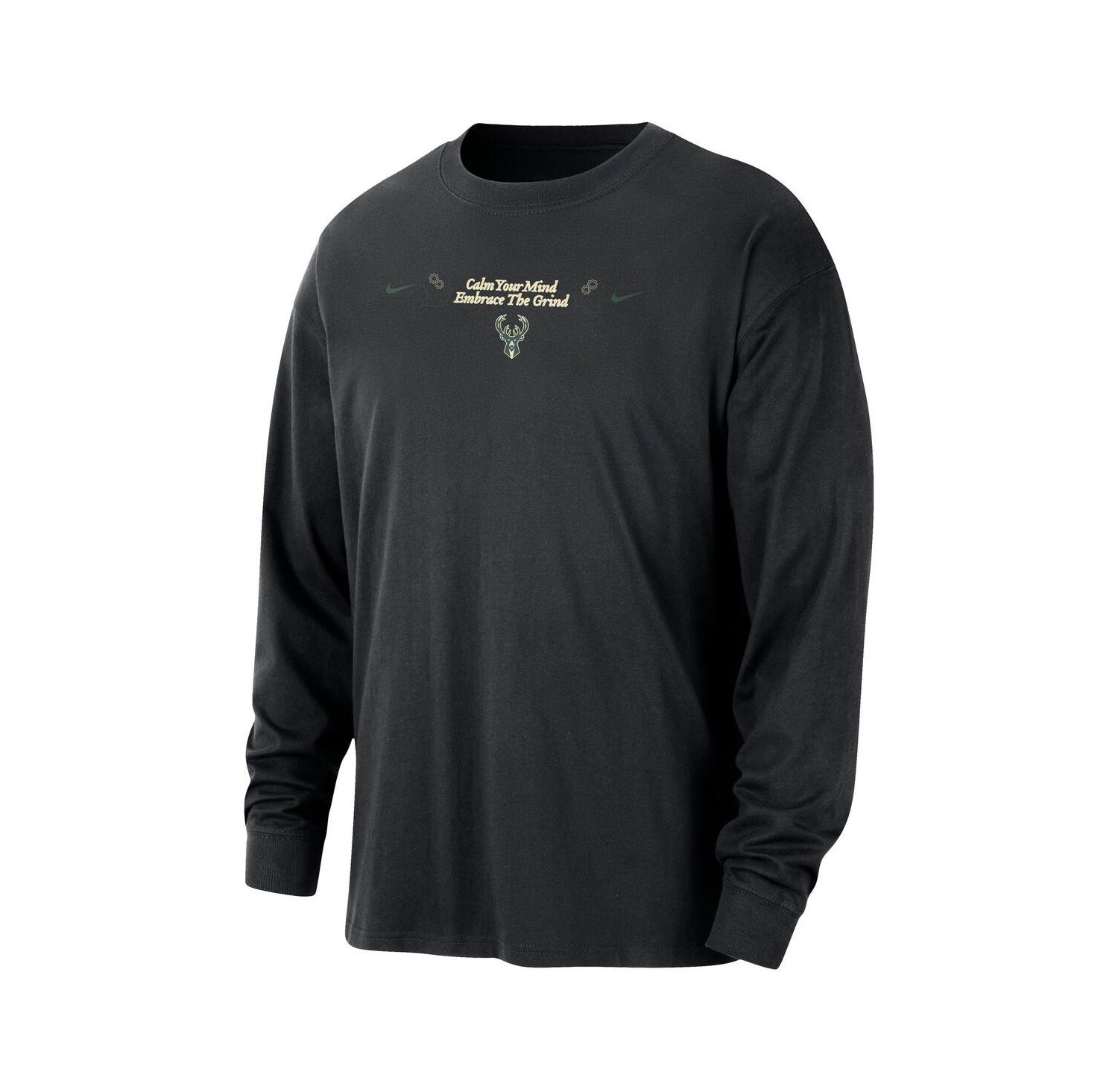Men's Black Milwaukee Bucks Courtside Oversized Long Sleeve T-Shirt