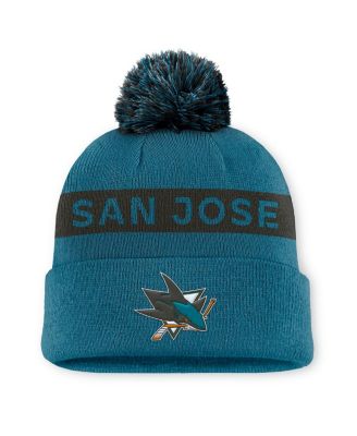 Fanatics - Women's Teal/Black San Jose Sharks Authentic Pro Rink Cuffed Knit Hat with Pom