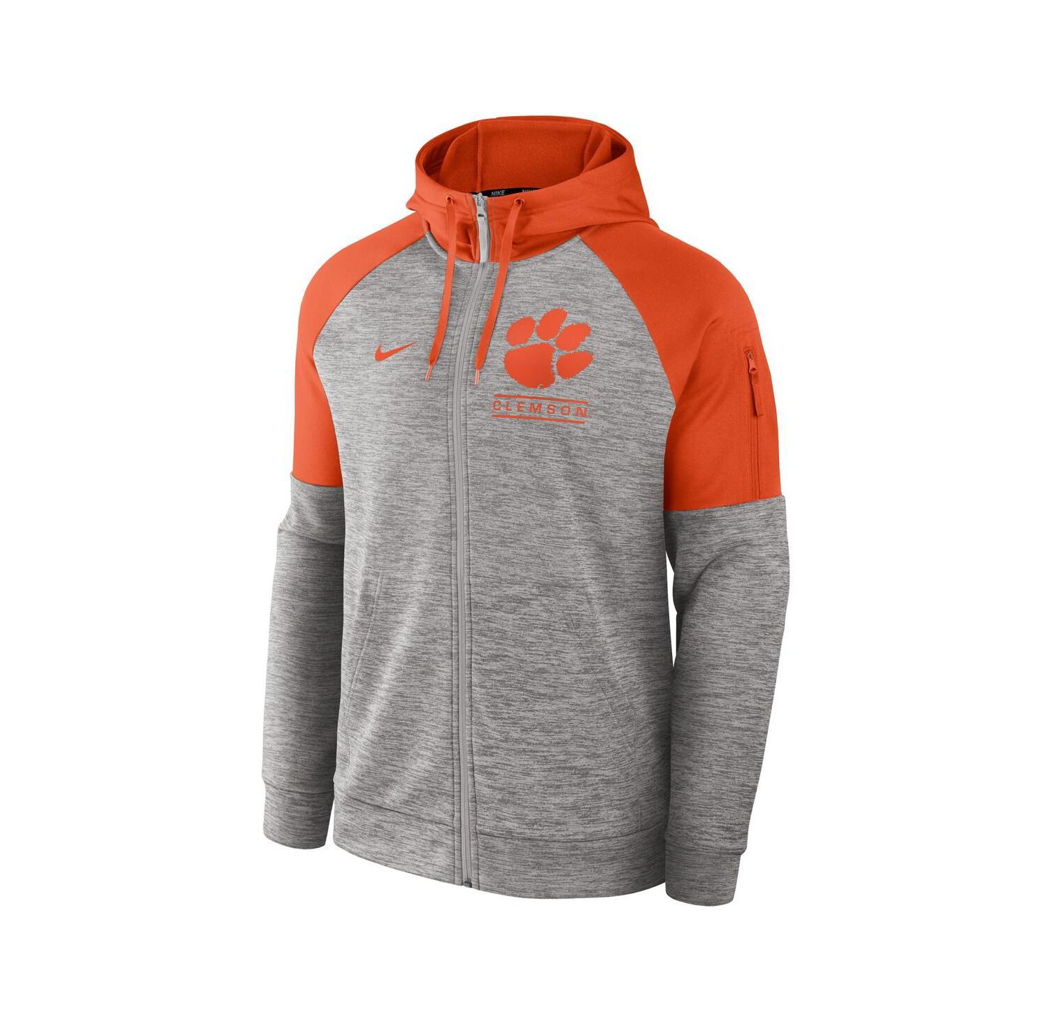 Men's Heather Gray Clemson Tigers Fitness Raglan Performance Full-Zip Hoodie