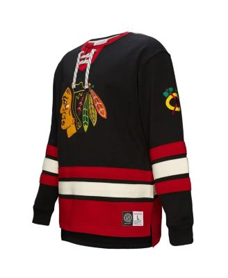 Men's Black Chicago Blackhawks Heritage Lace-Up Pullover Sweatshirt
