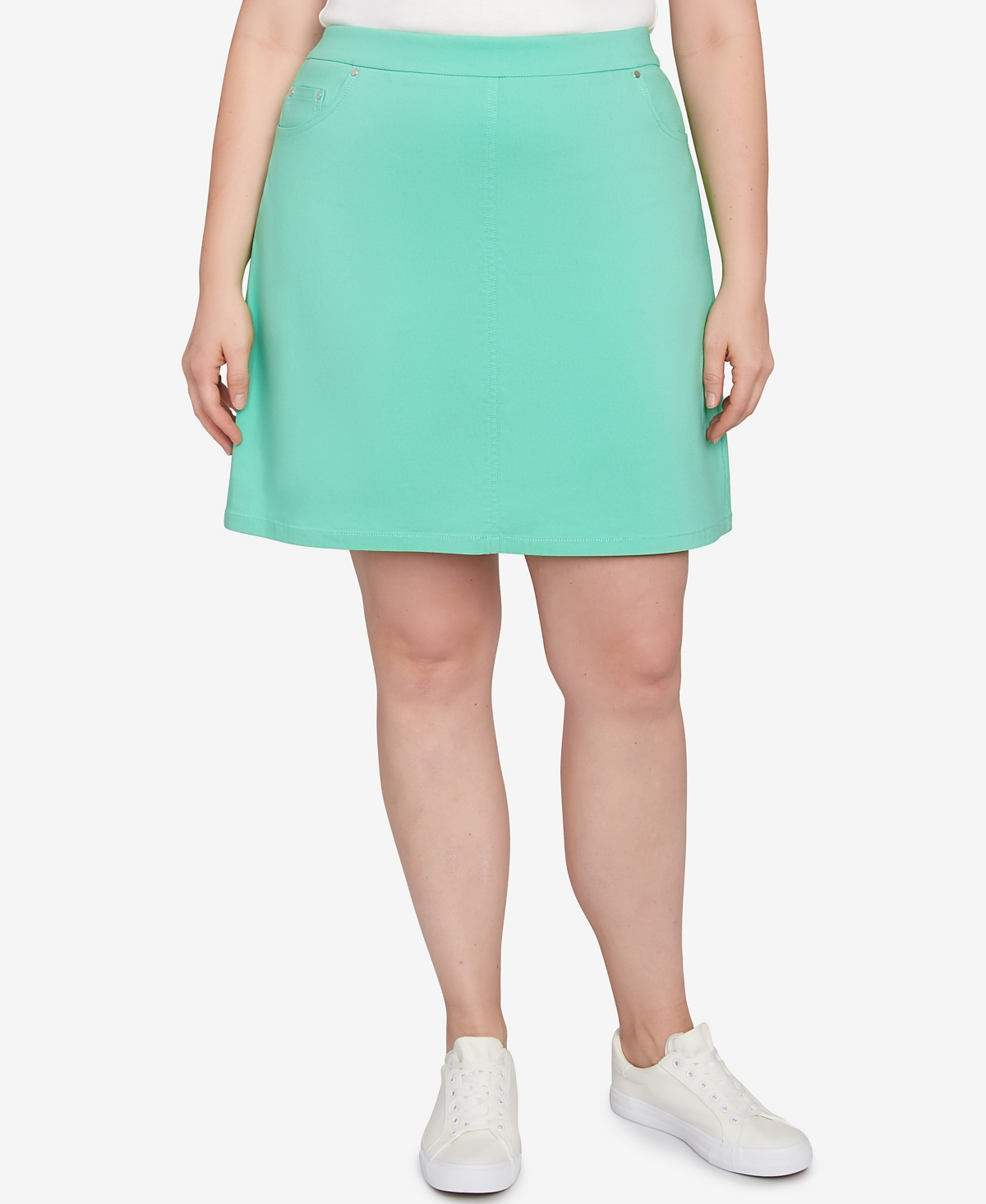 Plus Size It Had To Be Blue Solid Tech Stretch Pull On Skort - Bright Green