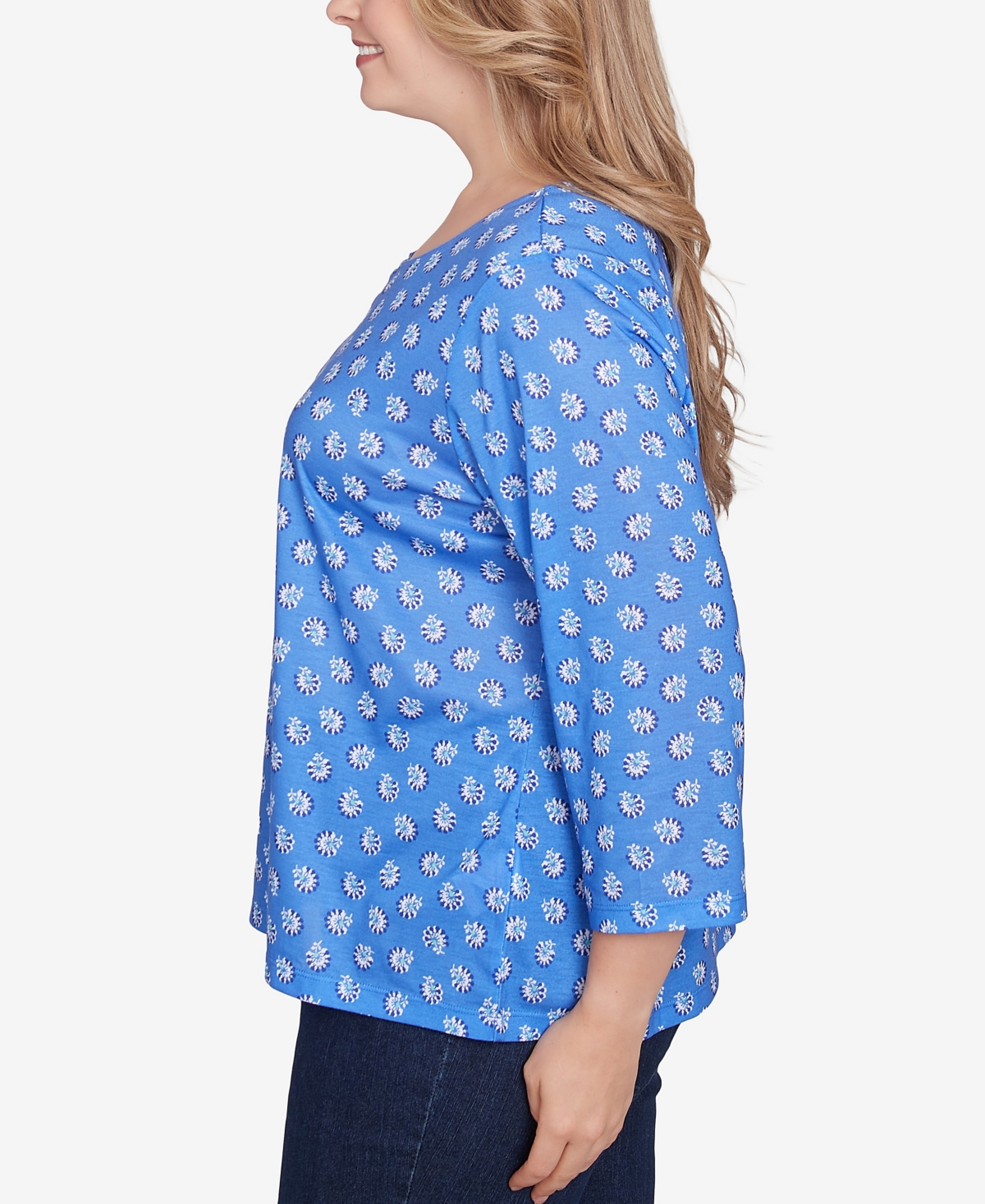 Hearts Of Palm Plus Size Making Waves Printed Square Ring Front Top In Royal Multi