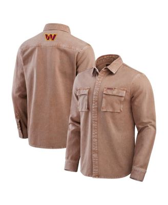 Fanatics - Men's Brown Washington Commanders Garment Dyed Long Sleeve Full Snap Shirt