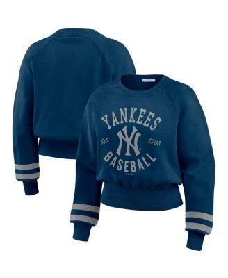 Women's Navy New York Yankees Vintage Washed Cropped Pullover Sweatshirt