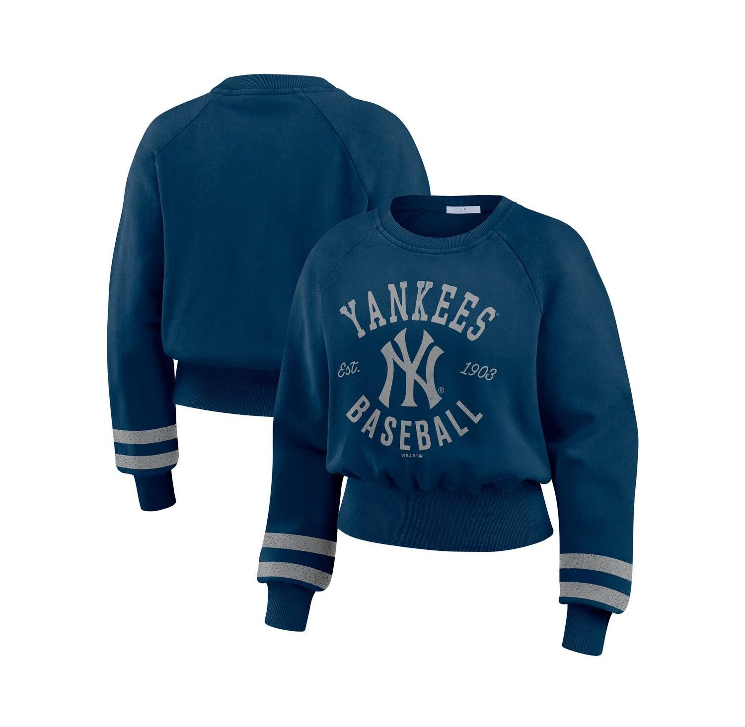 Women's Navy New York Yankees Vintage Washed Cropped Pullover Sweatshirt