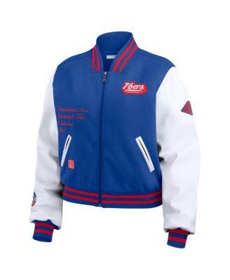 WEAR by Erin Andrews Womens RoyalWhite Philadelphia 76ers Cropped Varsity Full-Zip Jacket 24690₽