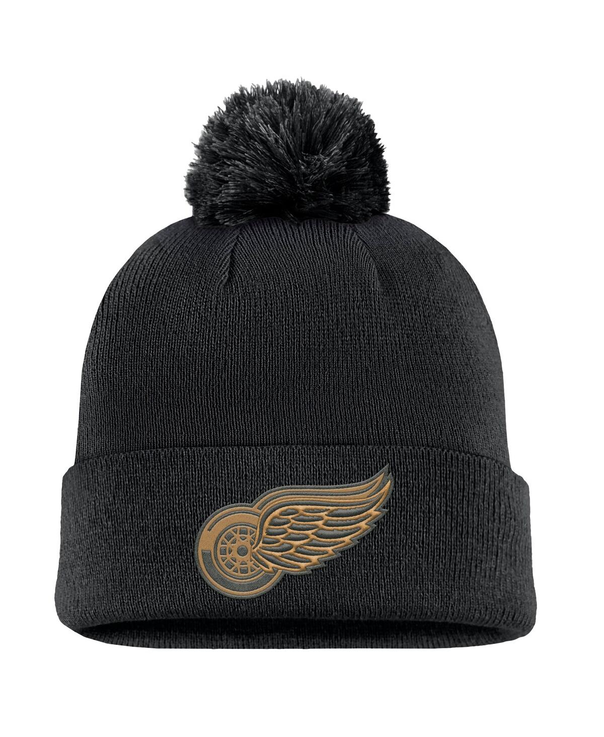 Fanatics Men's Black Detroit Red Wings Military Appreciation Cuffed Knit Hat With Pom In Black