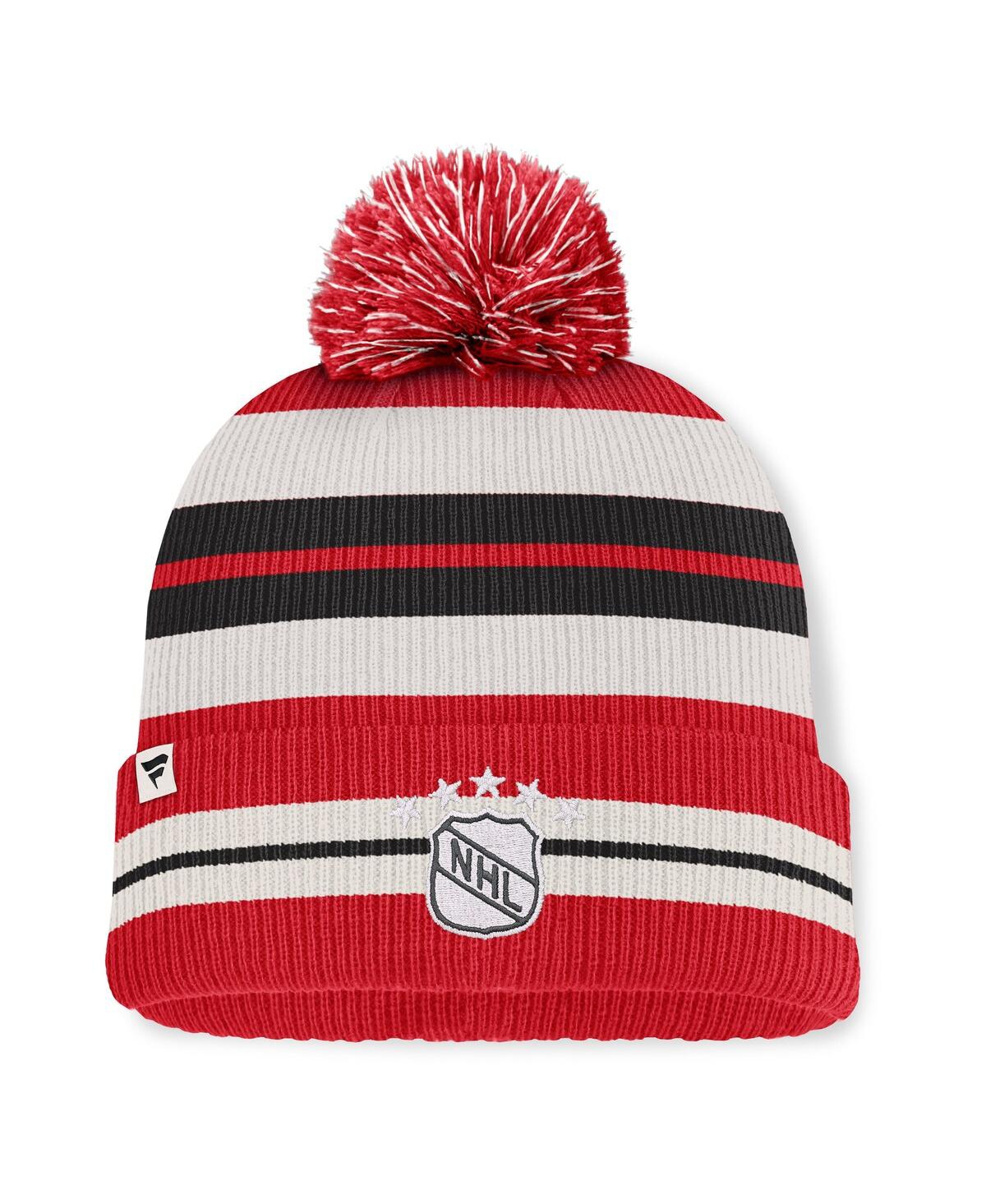 Fanatics Men's Red/Cream Detroit Red Wings Decades Collection Cuffed Knit Hat with Pom