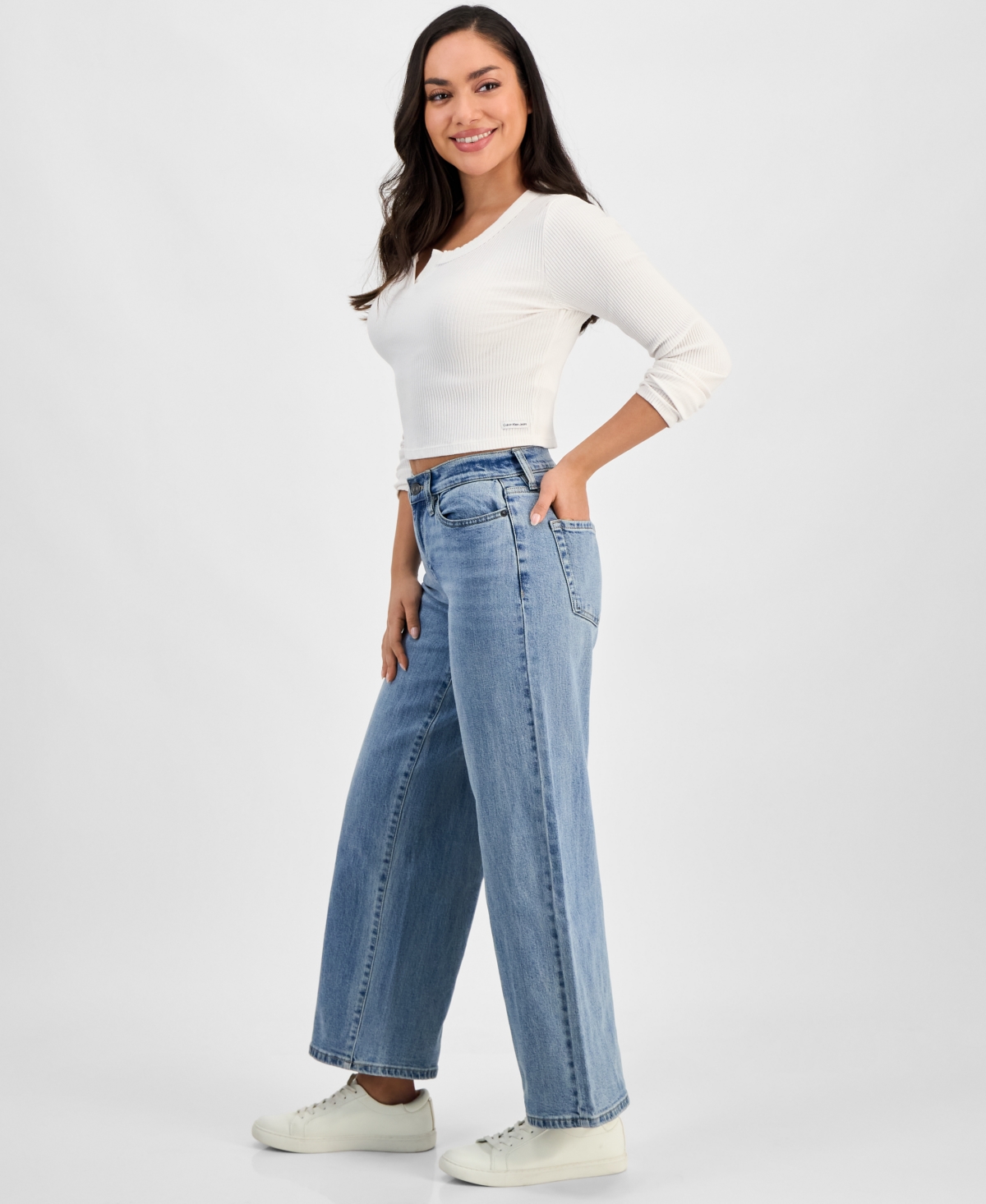 DKNY JEANS PETITE HOUSTON HIGH-RISE WIDE-LEG JEANS 