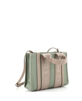 Pre-Owned Chloe Small Woody Convertible Tote Linen and Leather 151090₽