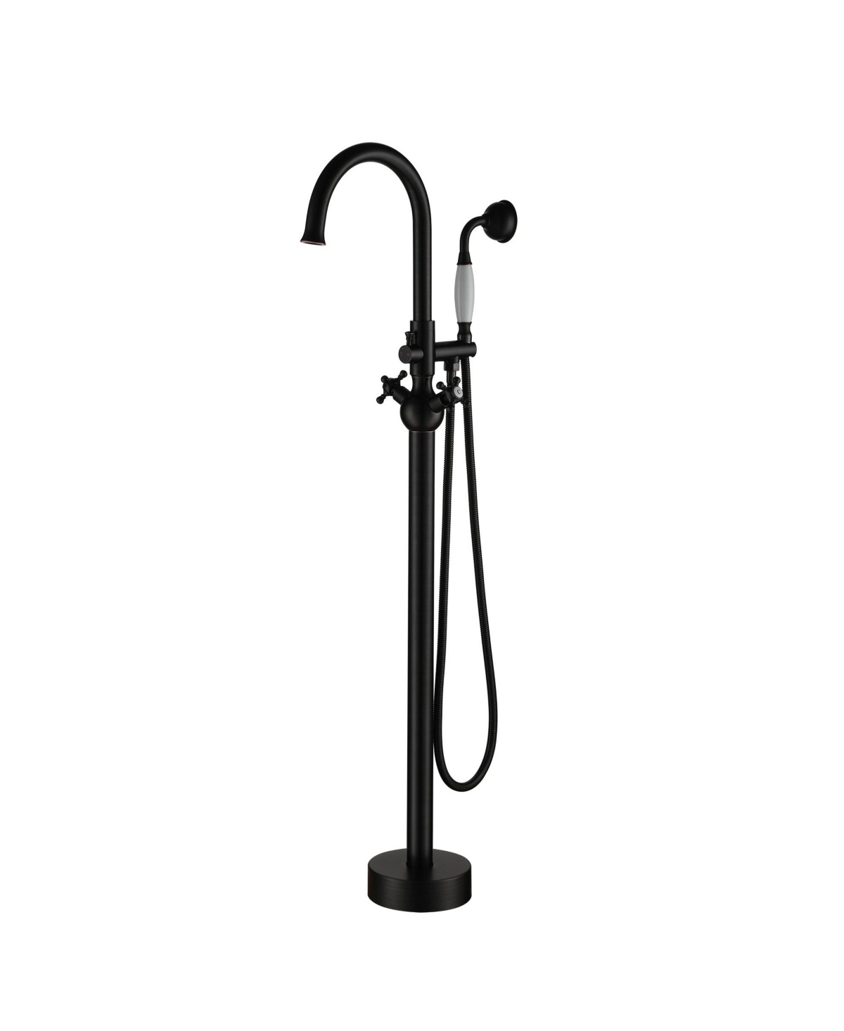 Freestanding Tub Faucet Floor Mount Tub Faucet Matte Black High Flow Tub Filler Tub Faucet with Antique Handheld Swivel Gooseneck Spout Shower Mixer T