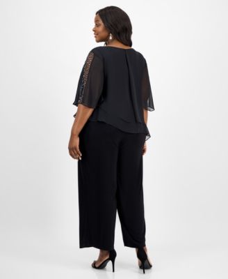 Plus Size Tier-Cape Embellished Jumpsuit 