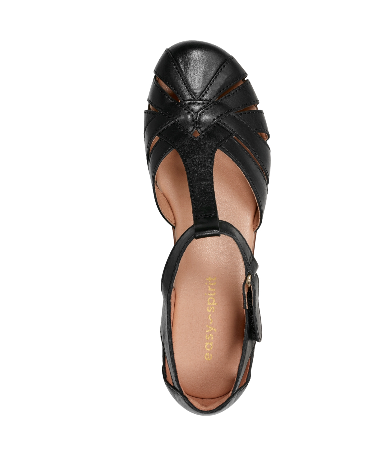 Shop Easy Spirit Women's Darlyn T-strap Woven Flats In Black Leather